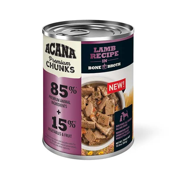 Acana Premium Chunks Wet Dog Food - Lamb Recipe in Bone Broth 12x 363g