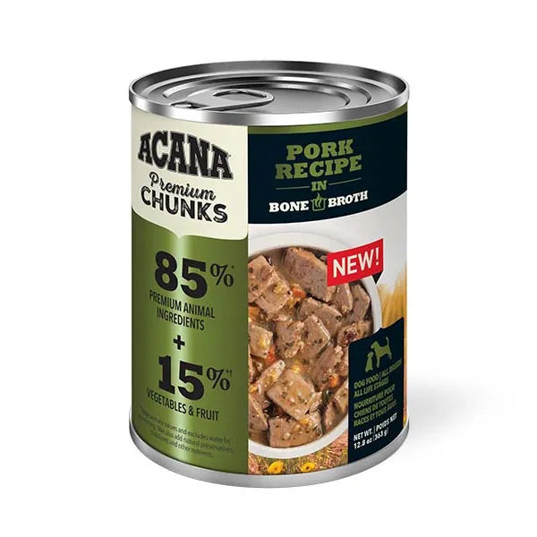 Acana Premium Chunks Wet Dog Food - Pork Recipe in Bone Broth 12x 363g