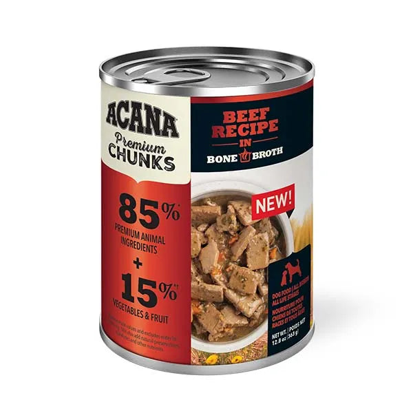 Acana Premium Chunks Wet Dog Food - Beef Recipe in Bone Broth 12x 363g