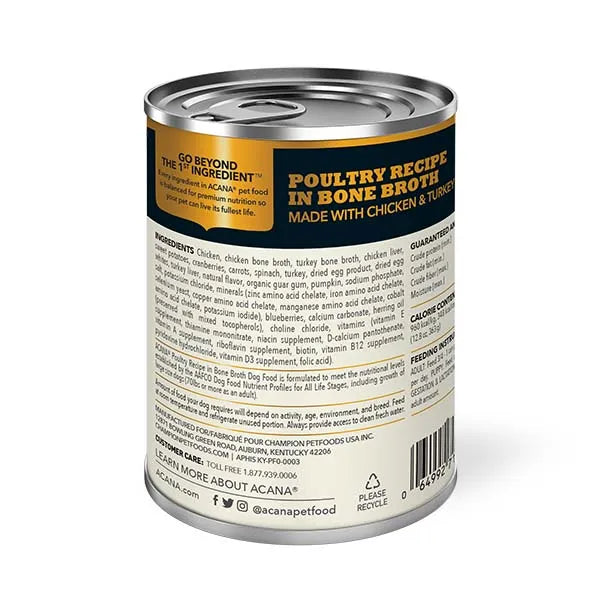 Acana Premium Chunks Wet Dog Food - Poultry Recipe in Bone Broth 12x 363g